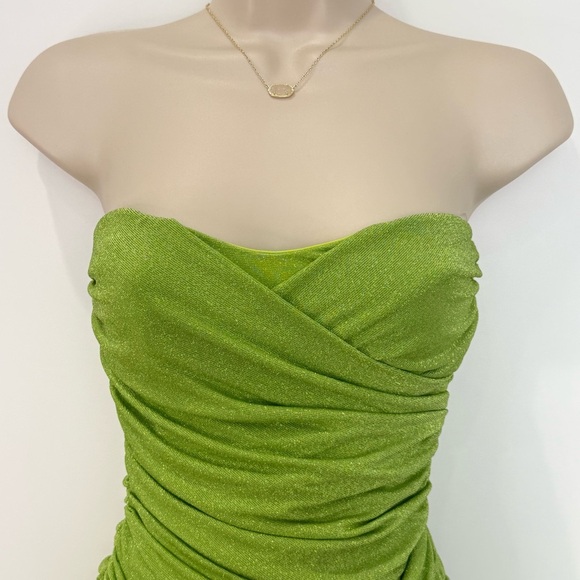 Baobab Irene Mini Dress Strapless Draped Green Shimmer Small Bodycon Chic Party - Picture 12 of 13
